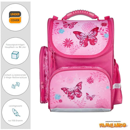 Familando Schulranzen Komplett-Set | Ergonomisch | Mit Schultüte | Butterfly Pink